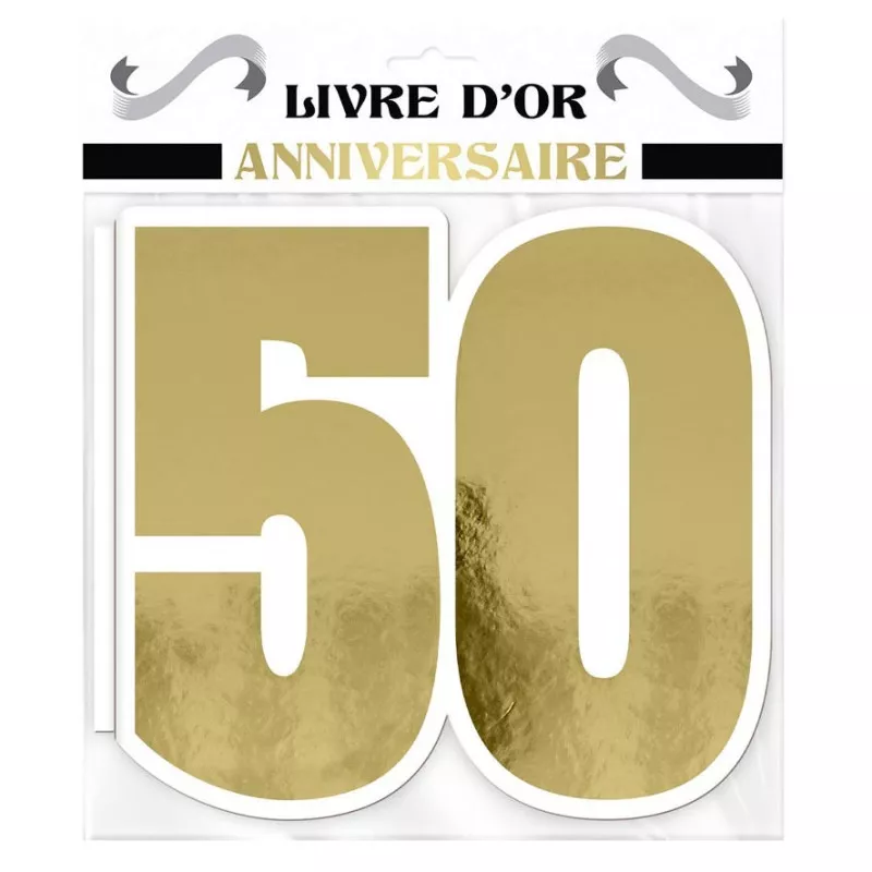 Livre d'Or 50 ans Anniversaire Blanc/Or 20 pages | Tralala-Fêtes.fr