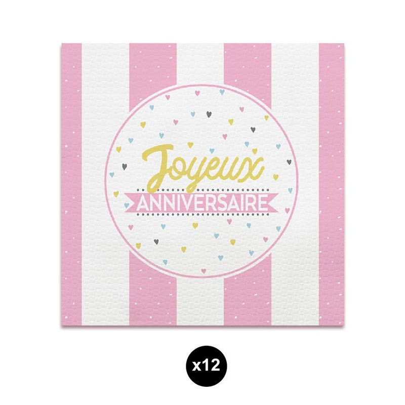 Serviettes joyeux anniversaire roses pour fille Serviettes joyeux anniversaire roses pour fille