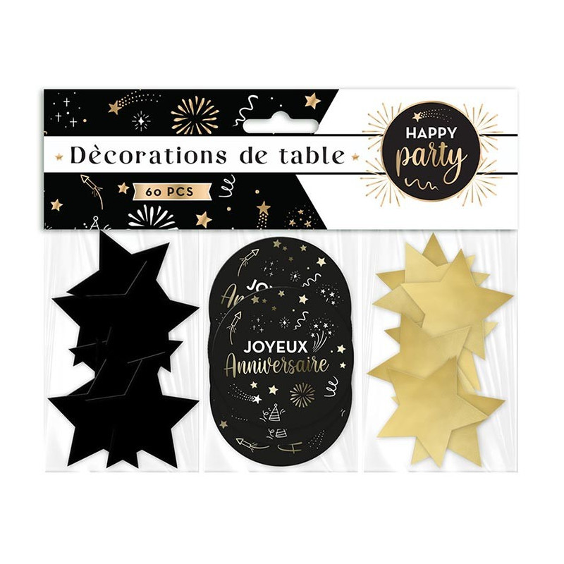 Confettis de Table Anniversaire noir/or x60