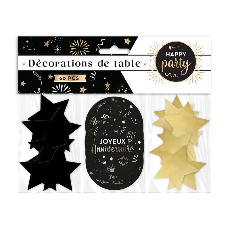 Confettis joyeux anniversaire noirs et dorés