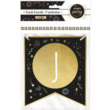 Guirlande joyeux anniversaire noire et dorée