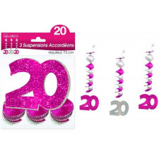 Décoration à suspendre 20 ans rose et argent anniversaire
