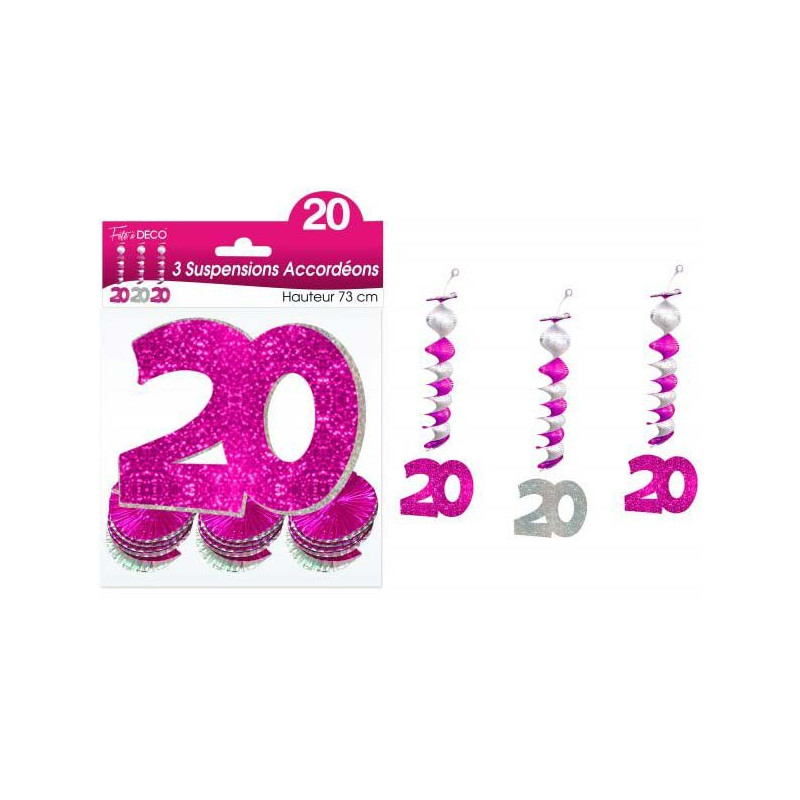 Décoration à suspendre 20 ans rose et argent anniversaire Décoration à suspendre 20 ans rose et argent anniversaire