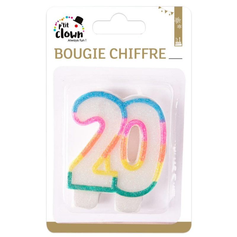 Bougie Anniversaire 20 ans multicolore 7,5 cm