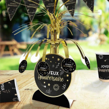 Centre de table joyeux anniversaire noir et or pour décoration de table