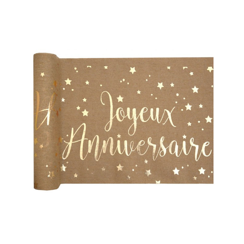 Chemin de table nature joyeux anniversaire kraft et or