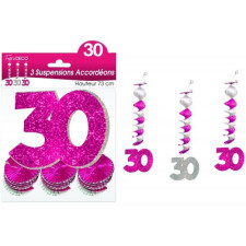 Suspensions roses et argent pour décoration d'anniversaire 30 ans