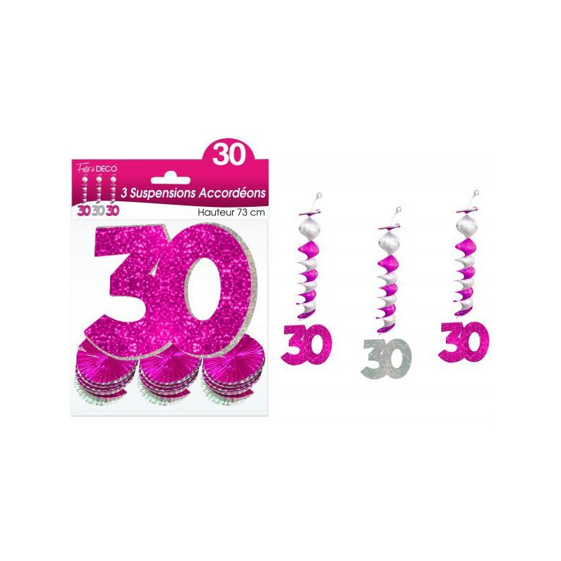 Suspensions roses et argent pour décoration d'anniversaire 30 ans