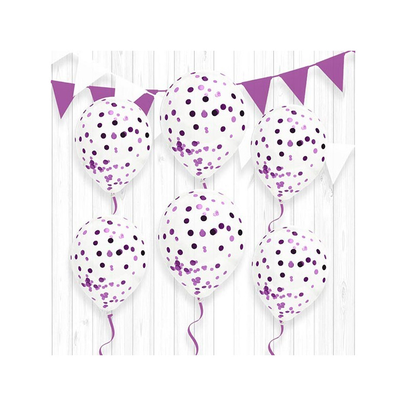 Ballon Confettis Violet de 30 cm x6