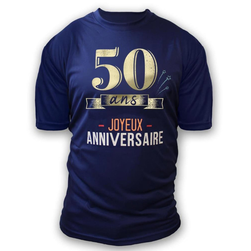 Tee-Shirt Anniversaire 50 ans Bleu/Or à signer