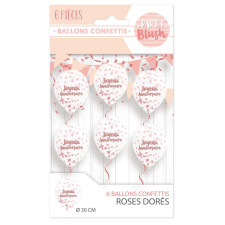 Ballon anniversaire rose gold avec confettis