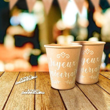 Gobelets joyeux anniversaire en carton couleur kraft