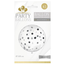 Ballon avec confettis argent géant