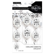 Ballon confettis anniversaire argent et noir Ballon confettis anniversaire argent et noir