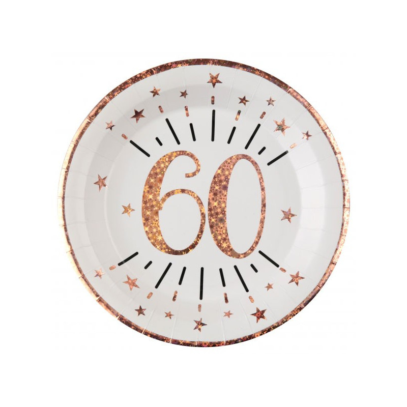 Assiette 60 ans rose gold pour anniversaire en carton