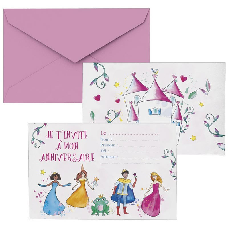 Carte Invitation Anniversaire Princesse x8