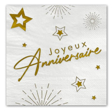 Serviettes 40 ans Anniversaire Blanc/Or x16