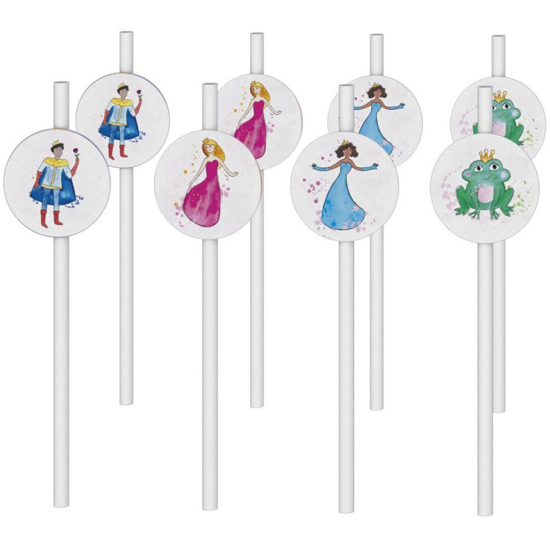 Pailles en carton thème anniversaire princesse enfant