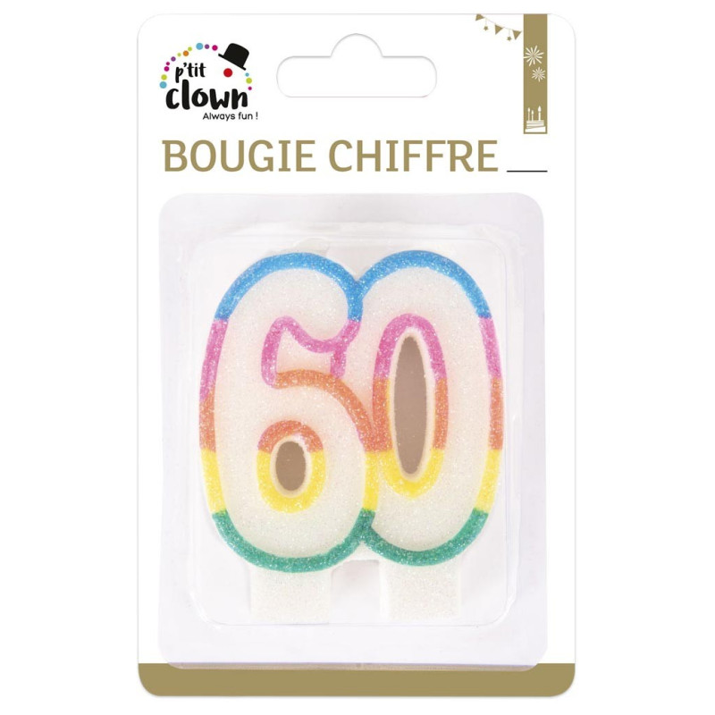 Bougie 60 ans multicolore anniversaire