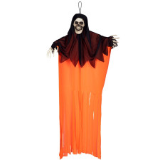 Squelette à suspendre orange fluo pour décoration Halloween