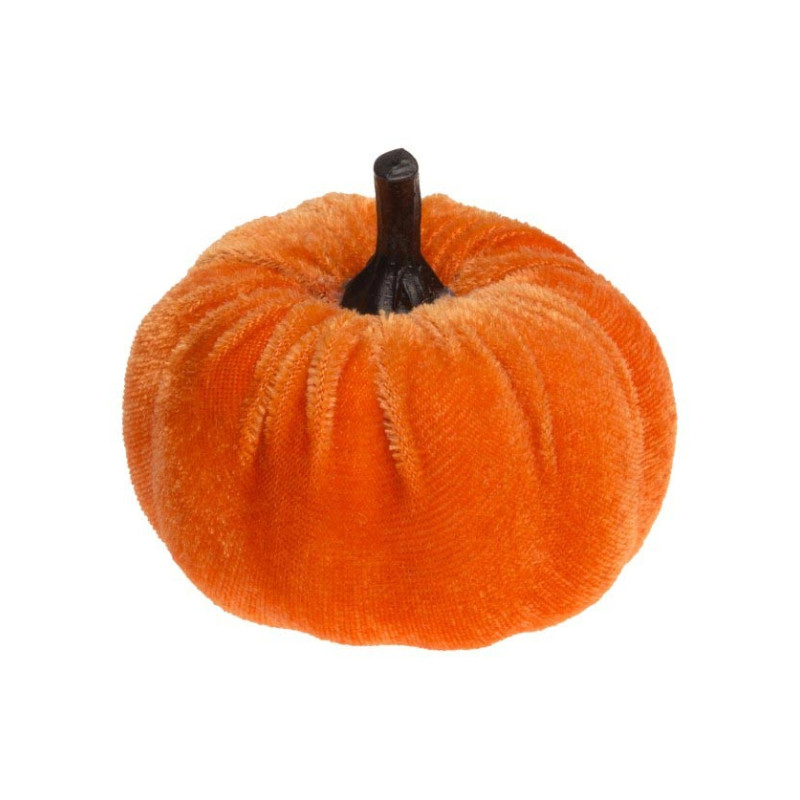 Petite citrouille velours orange pour décoration de table Halloween