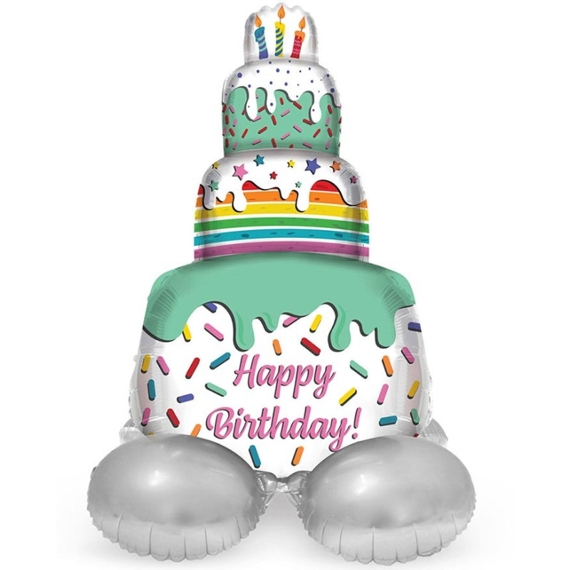 Ballon Gâteau Happy Birthday 72 cm - gonflage à l'air