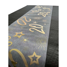 Chemin de table anniversaire 20 ans blanc et or