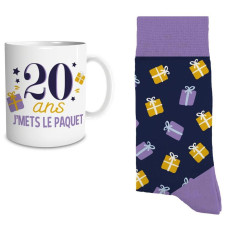 Chaussettes 20 ans avec mug cadeau anniversaire