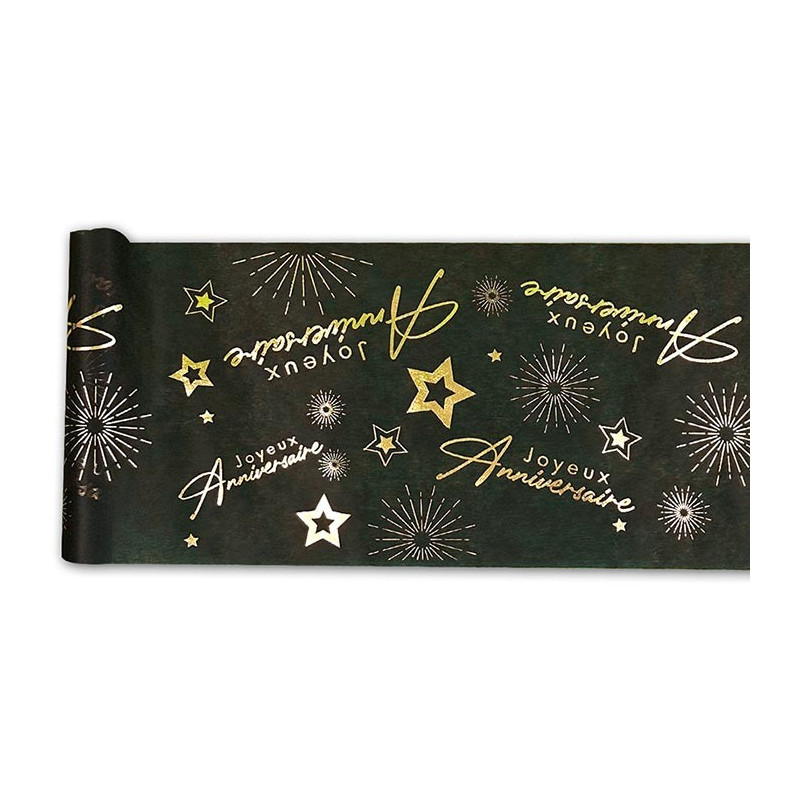 Chemin de table anniversaire noir et or
