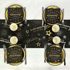 Table d'anniversaire chic blanche, noire et or