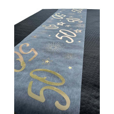 Chemin de table anniversaire 50 ans blanc et doré