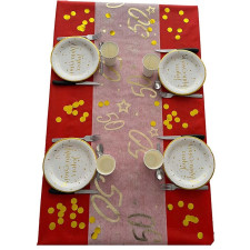 Chemin de table 50 ans blanc et or pour décoration anniversaire