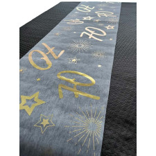 Chemin de table anniversaire 70 ans blanc et doré