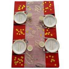 Chemin de table 70 ans blanc et or pour décoration anniversaire