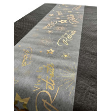 Chemin de table vive la retraite blanc et doré