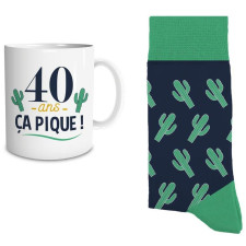Chaussettes 40 ans avec mug cadeau anniversaire