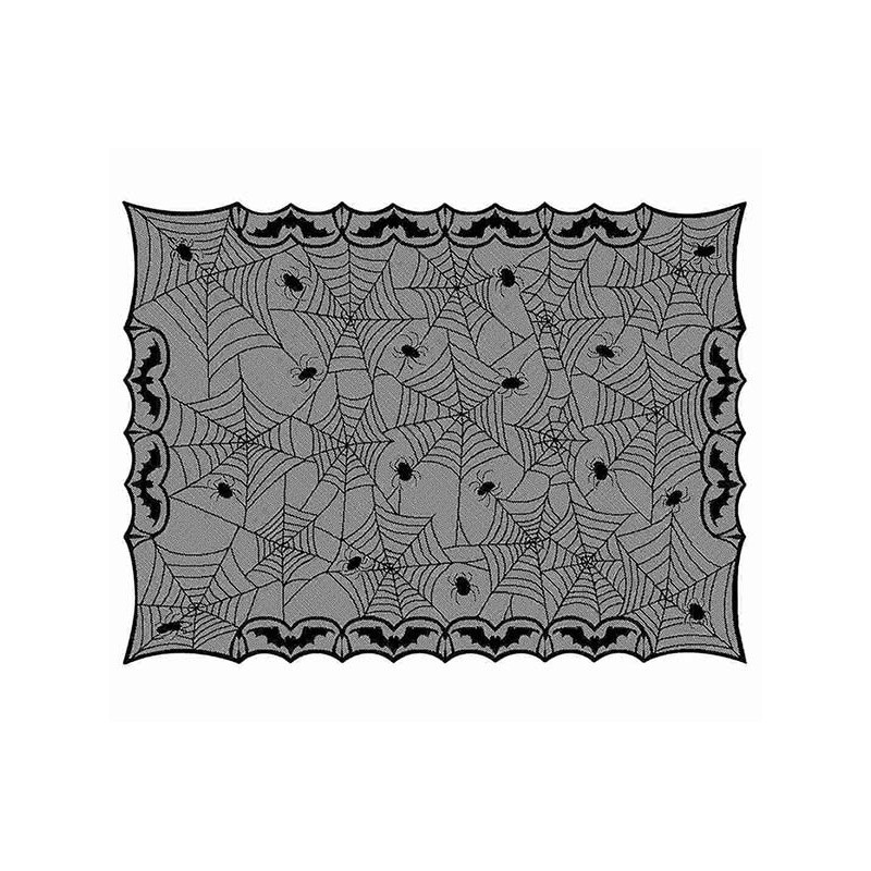 Nappe Halloween en tissu noir avec toiles d'araignées Nappe Halloween en tissu noir avec toiles d'araignées