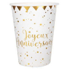 Gobelets anniversaire blanc et or