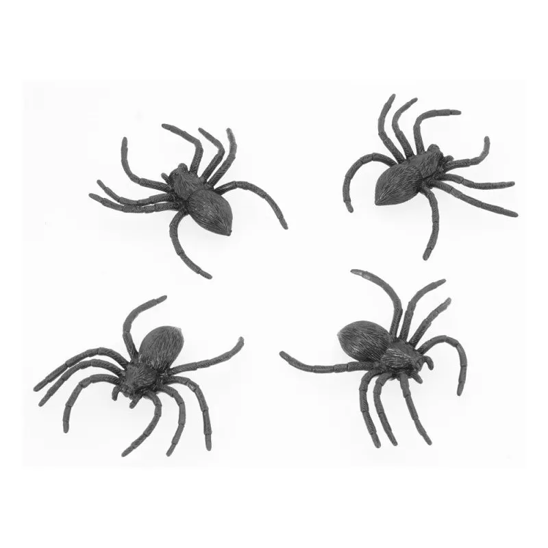 Lot de 6 araignées décoratives Halloween – Noires & phosphorescentes Lot de 6 araignées décoratives Halloween – Noires & phosphorescentes