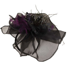 Serre-tête noire et violet avec voile Halloween