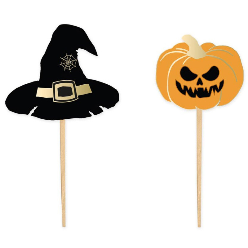 Cure-dents Halloween citrouille avec chapeau de sorcière
