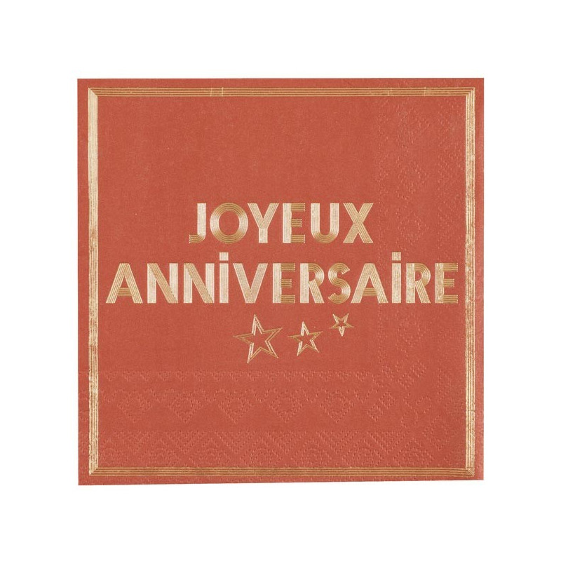 Pack de 10 serviettes joyeux anniversaire terracotta