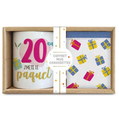 Coffret Cadeau Mug avec Chaussettes 20 ans Femme | Tralala-Fêtes.fr