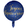 Ballon anniversaire bleu et or hélium