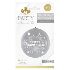 Ballon joyeux anniversaire géant argent