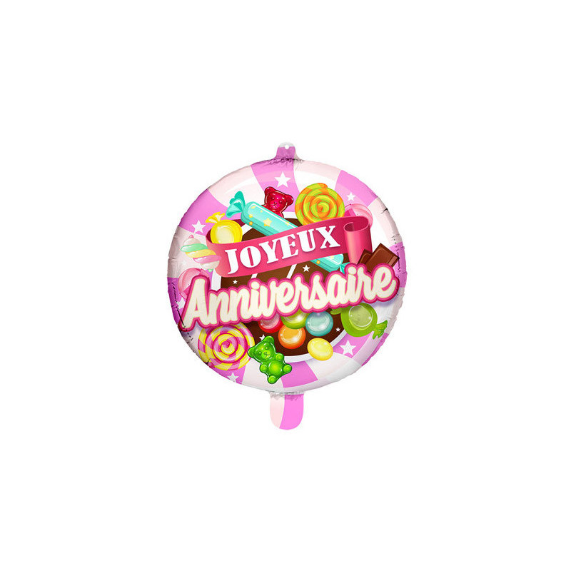 Ballon hélium joyeux anniversaire bonbon rose