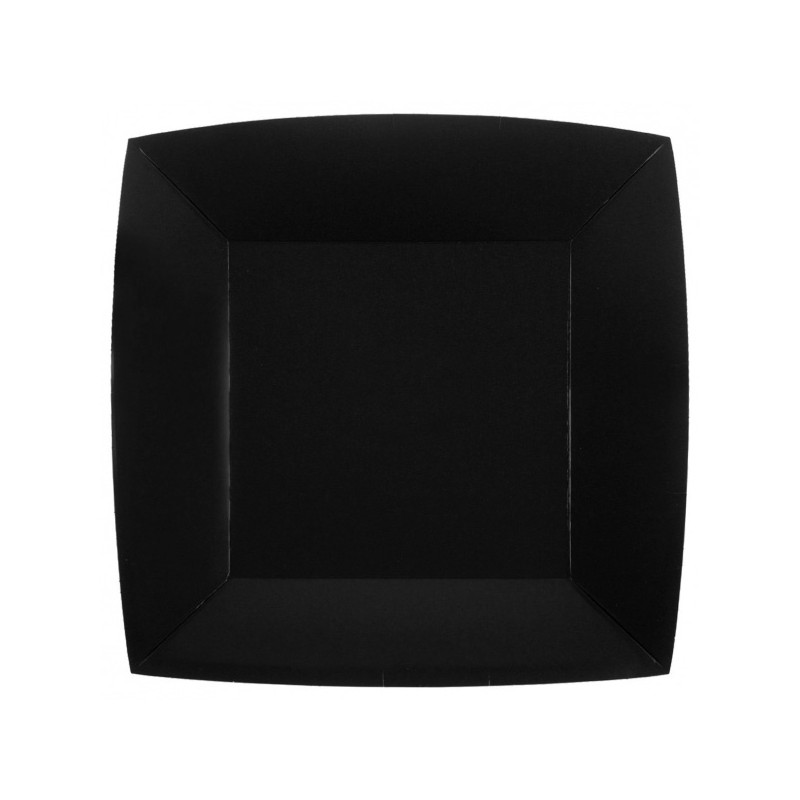 Assiette noire carrée jetable en carton