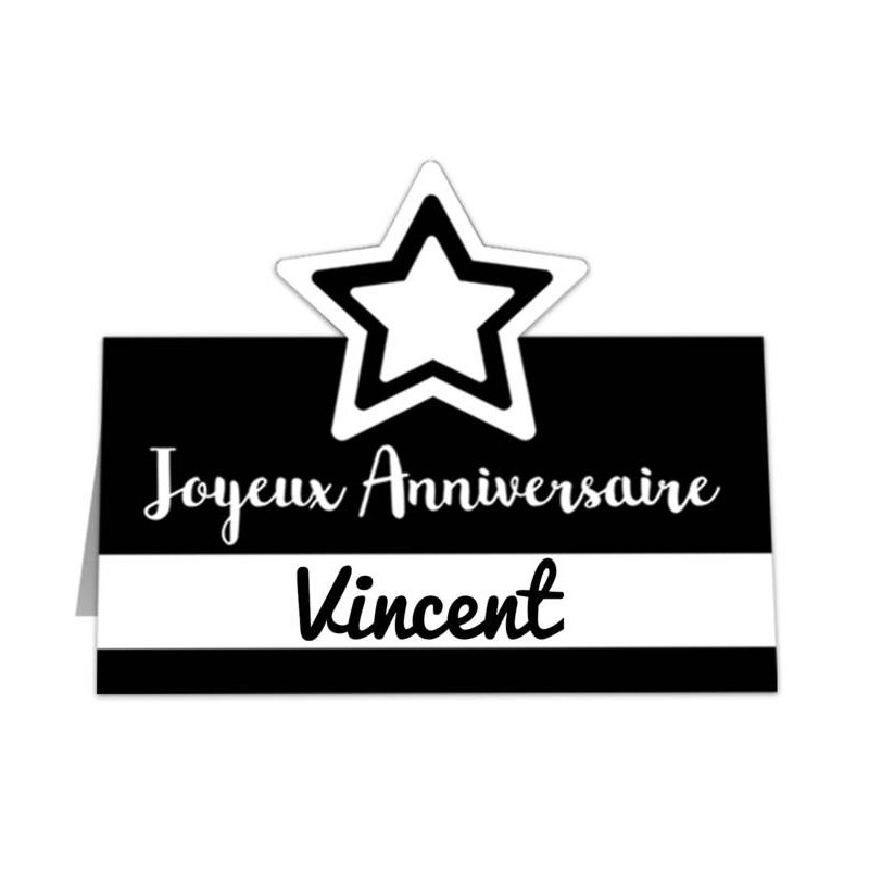 Marque-place anniversaire noir et blanc