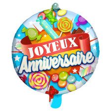 Ballon hélium anniversaire bonbon bleu