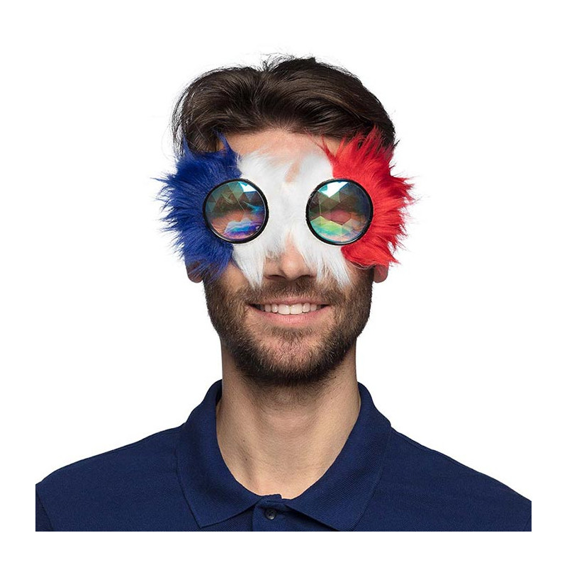 Lunettes bleu blanc rouge avec fourrure